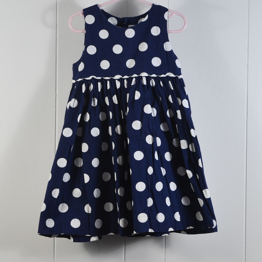 Girls Navy & White Polkadot Dress Sz4T